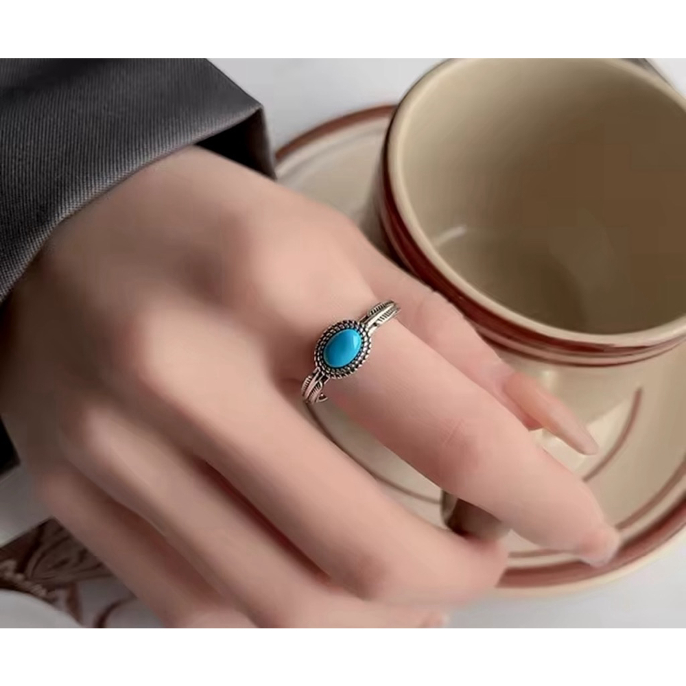 New Women's Boho Turquoise Ring, 925 Sterling Silver Adjustable